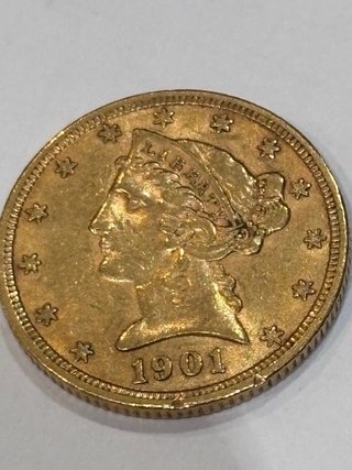 Moneta d'oro da 5$ USA del 1901 (Half Eagle)