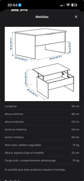 Mesa centro elevable Ostavall Ikea Blanca