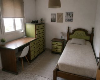 Habitación: Cabecero, escritorio, cómoda y mesita.