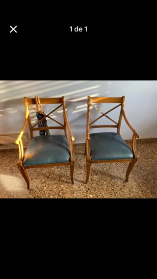 Lote 2 Sillas Madera Nogal Cuero Azul