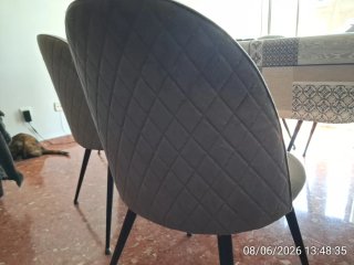 Juego de 6 sillas de terciopelo gris.