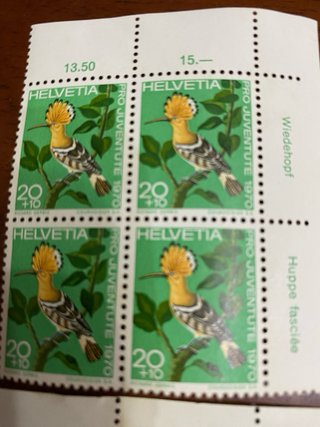 4 Sellos Aves Helvetia 1970