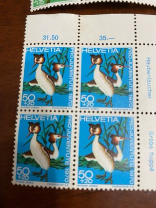 4 Sellos Aves Helvetia 1970