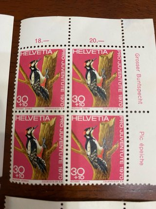 4 Sellos Aves Helvetia 1970