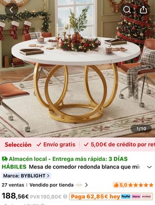 Mesa salón efecto mármol y dorado.Embalaje origina