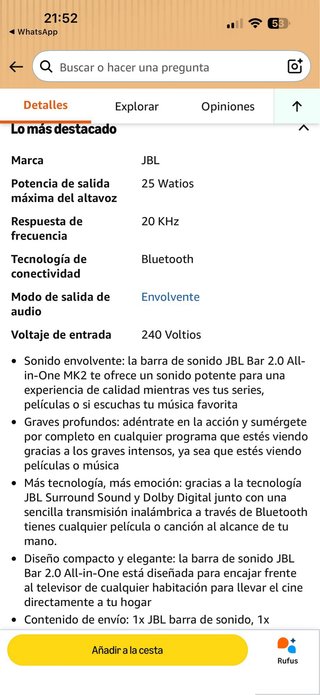 Barra de Sonido JBL BAR 2.0 ALL-IN-ONE