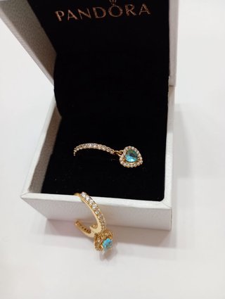 Pendientes Pandora Aro Corazón Turquesa Dorado