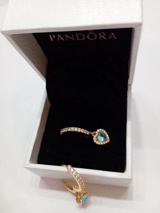 Pendientes Pandora Aro Corazón Turquesa Dorado