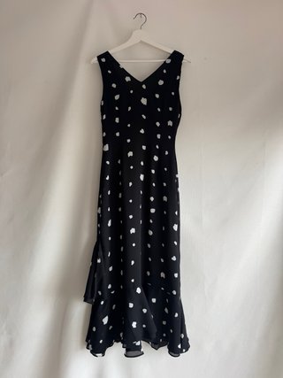 Vestido vintage TCT negro lunares blancos