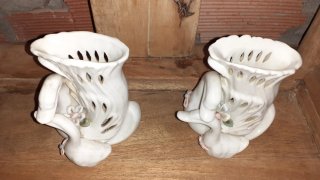 Pareja jarrones porcelana cisne buen estado.ver