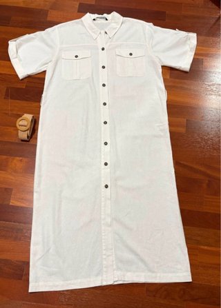 Zara Vestito Chemisier Lino Bianco Tg. L