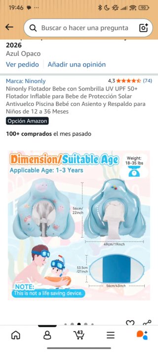 Flotador Bebé con Sombrilla UV UPF 50+