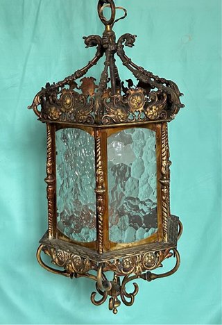 Farol antiguo bronce y cristal