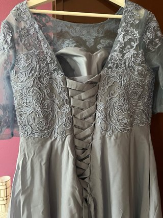 Vestido de noche/boda azul gasa encaje