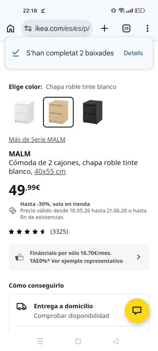 Cómoda Mesita Noche Ikea MALM 2 Cajones