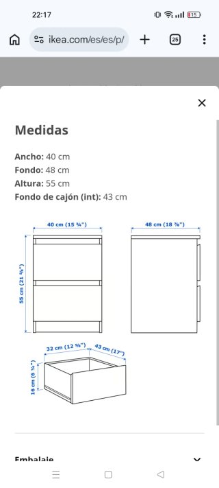Cómoda Mesita Noche Ikea MALM 2 Cajones