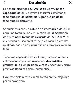Nevera Coche Norauto 25L 12/220V