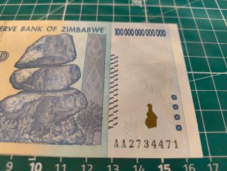 Billete 100 Trillones Dólares Zimbabwe