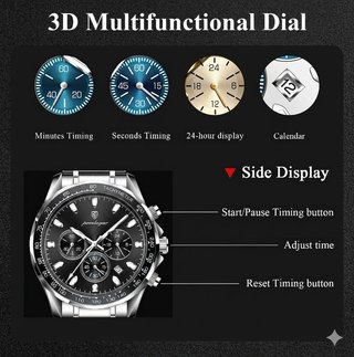 Reloj Negro Hombre Cronografo Cuarzo 44mm