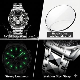 Reloj Negro Hombre Cronografo Cuarzo 44mm