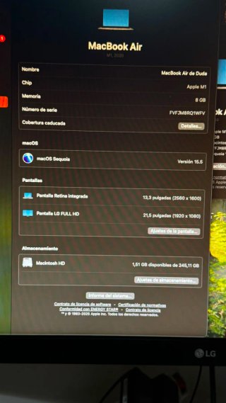 MacBook Air M1 2020 8GB 256GB - Funciona, pantalla