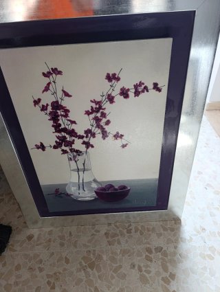 Pack de dos cuadros floral morado y plateado