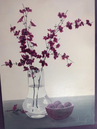 Pack de dos cuadros floral morado y plateado