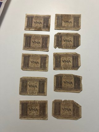 10 Banconote Italia 1 Lira Regno d'Italia