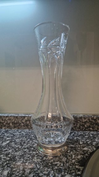 Jarrón cristal base plata ley