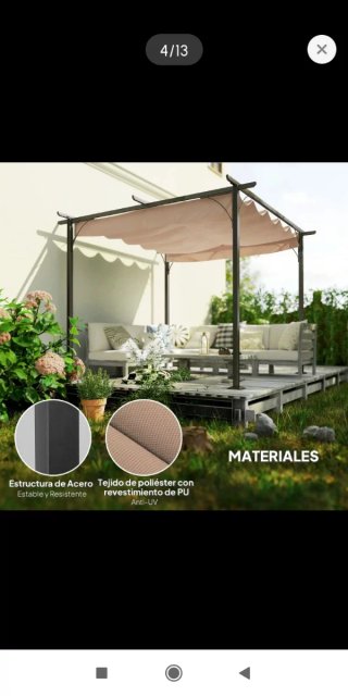 Pérgola Cenador Jardín 3x3 Gris