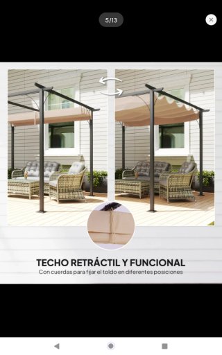 Pérgola Cenador Jardín 3x3 Techo Deslizante Gris