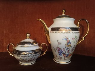 Juego de café porcelana oro y blanco