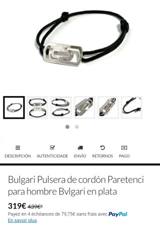 Pulsera Bulgari Plata y Cordón Negro