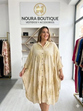 Vestido verde con estampado dorado talla única