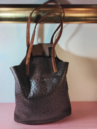 Shopper vera pelle stampa struzzo marrone