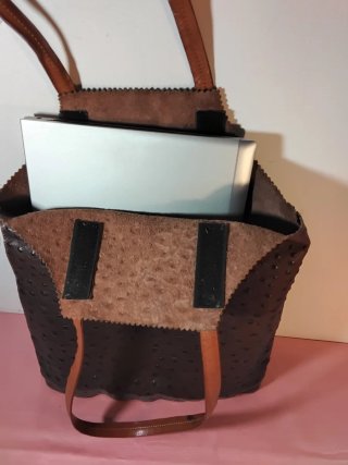 Shopper vera pelle stampa struzzo marrone