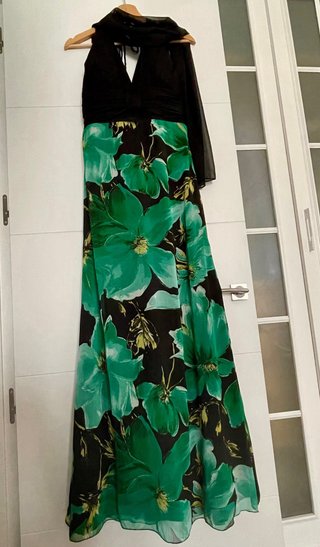 Vestido largo fiesta negro y verde Talla L