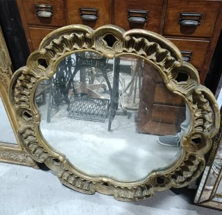 Espejo antiguo dorado redondo 81 cm