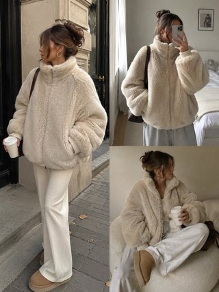Abrigo de peluche beige