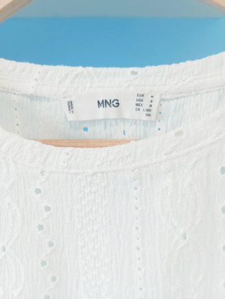 Mango Camiseta Blanca Manga Abullonada