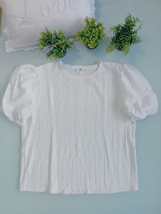 Mango Camiseta Blanca Manga Abullonada