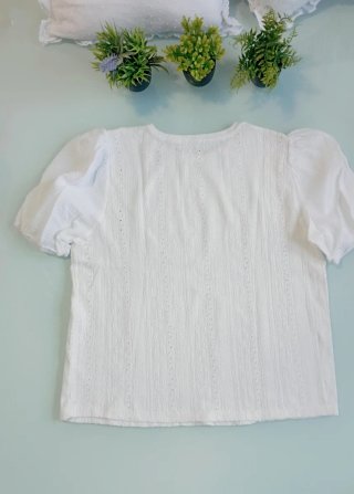 Mango Camiseta Blanca Manga Abullonada