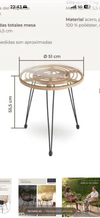 Conjunto mesa y 2 sillas terraza/balcón.