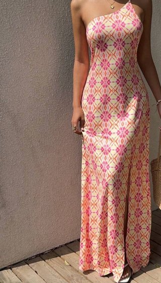 Vestido largo estampado rosa y amarillo