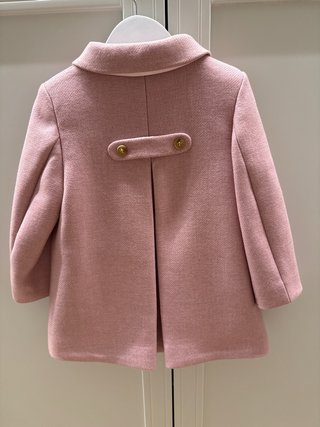 Abrigo niña lana rosa con capota a juego