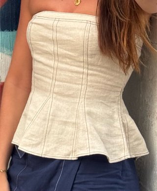 Top Zara lino palabra de honor vuelo beige XS