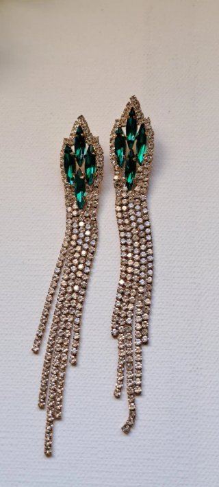 Pendientes largos fiesta dorados y verdes