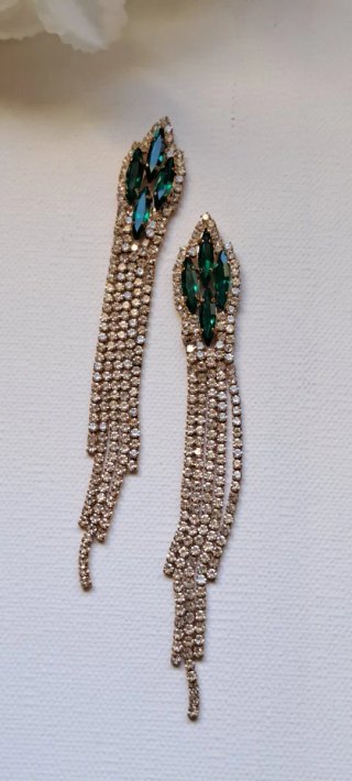 Pendientes largos fiesta dorados y verdes