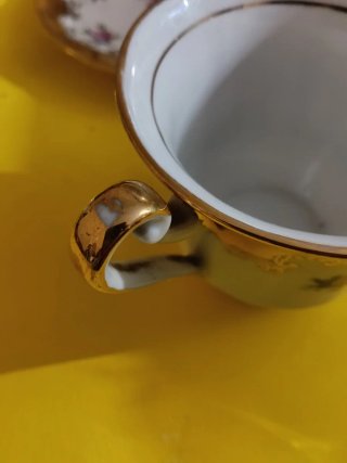 Tazza e zuccheriera in porcellana dorata