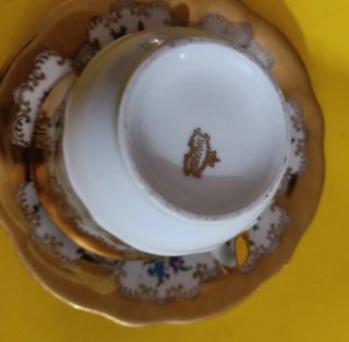 Tazza e zuccheriera in porcellana dorata